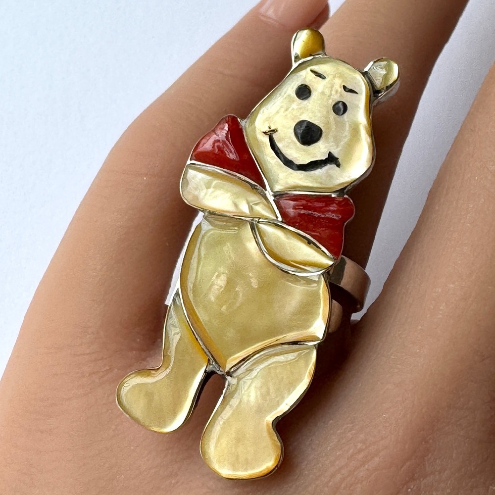 Zuni Toons Winnie the Pooh Ring Sz 6 Disney Signed Don Dewa Native Amer Adjust
